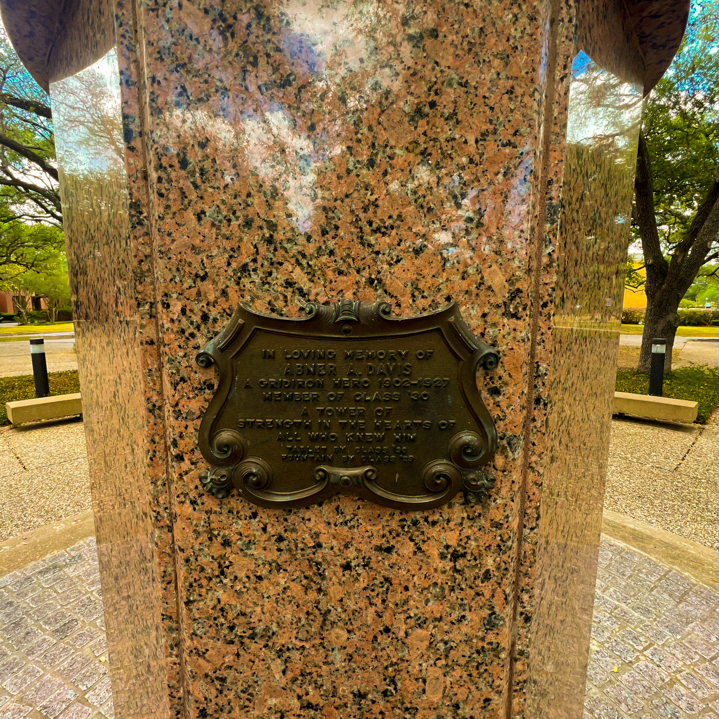 Plaque located on the front of the Abner A. Davis monument.