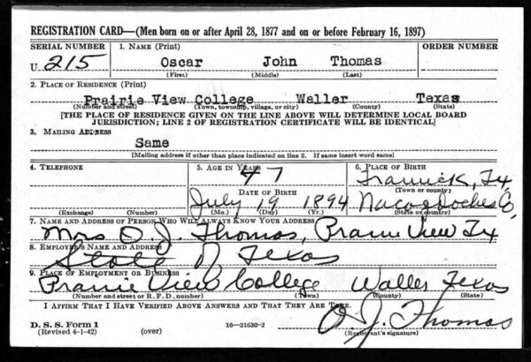 World War II Registration Card