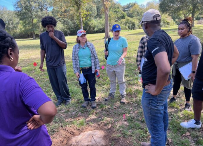 Students and alumni work on the pedestrian survey in fall 2023