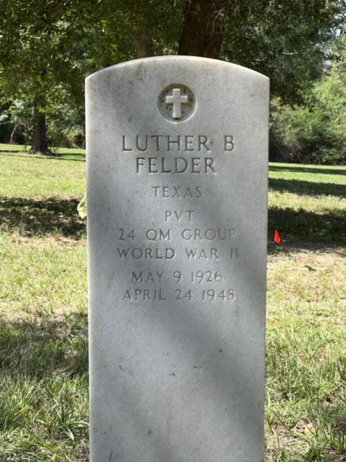 The military headstone of Luther Felder is one of the only marked grave in the cemetery.