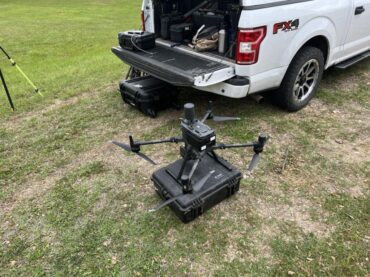 Chet and Aundrea have several drones that can carry up to 22 pounds of equipment.