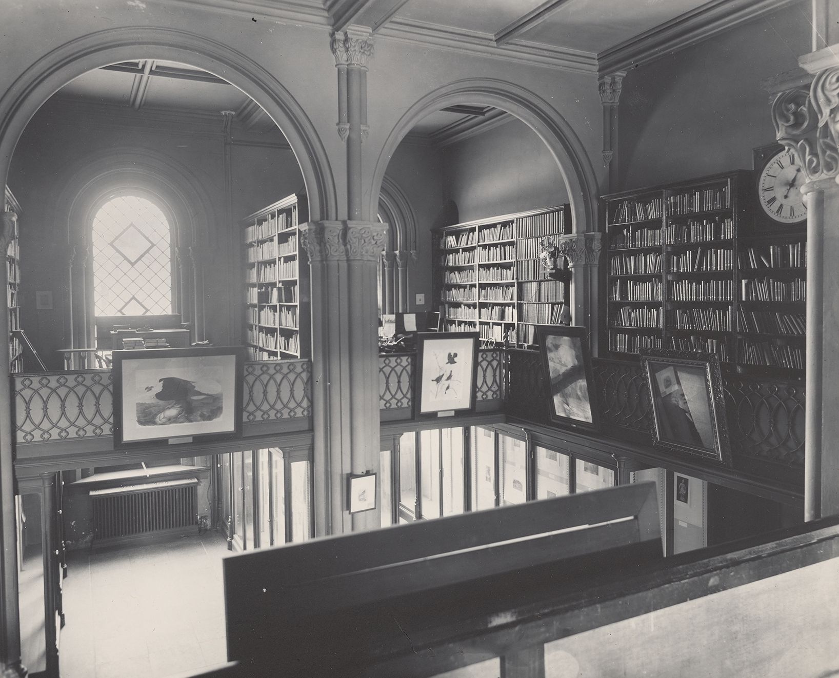 United States National Museum Photographic Laboratory, Library Stacks, Lower Main Hall, Smithsonian Institution Building, or Castle, Circa 1912-1913, Smithsonian Institution Archives, Smithsonian Institution. CC0.