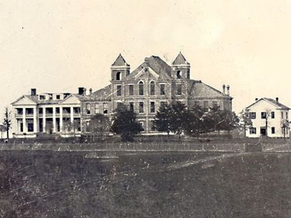 An early 1900s photograph of Kirby Hall and the administration building at PVAMU