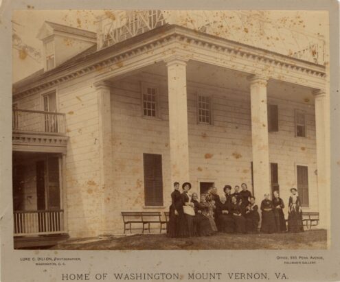 The Mount Vernon Ladies' Association has owned and operated Mount Vernon since its acquisition in the late 1850s. The Ladies have been fierce defenders of Washington's home ever since. In the historic image, fifteen vice-regents of the Mount Vernon Ladies’ Association pose on the piazza of the Mansion in 1884. [Copyright © Luke C. Dillon 1884]