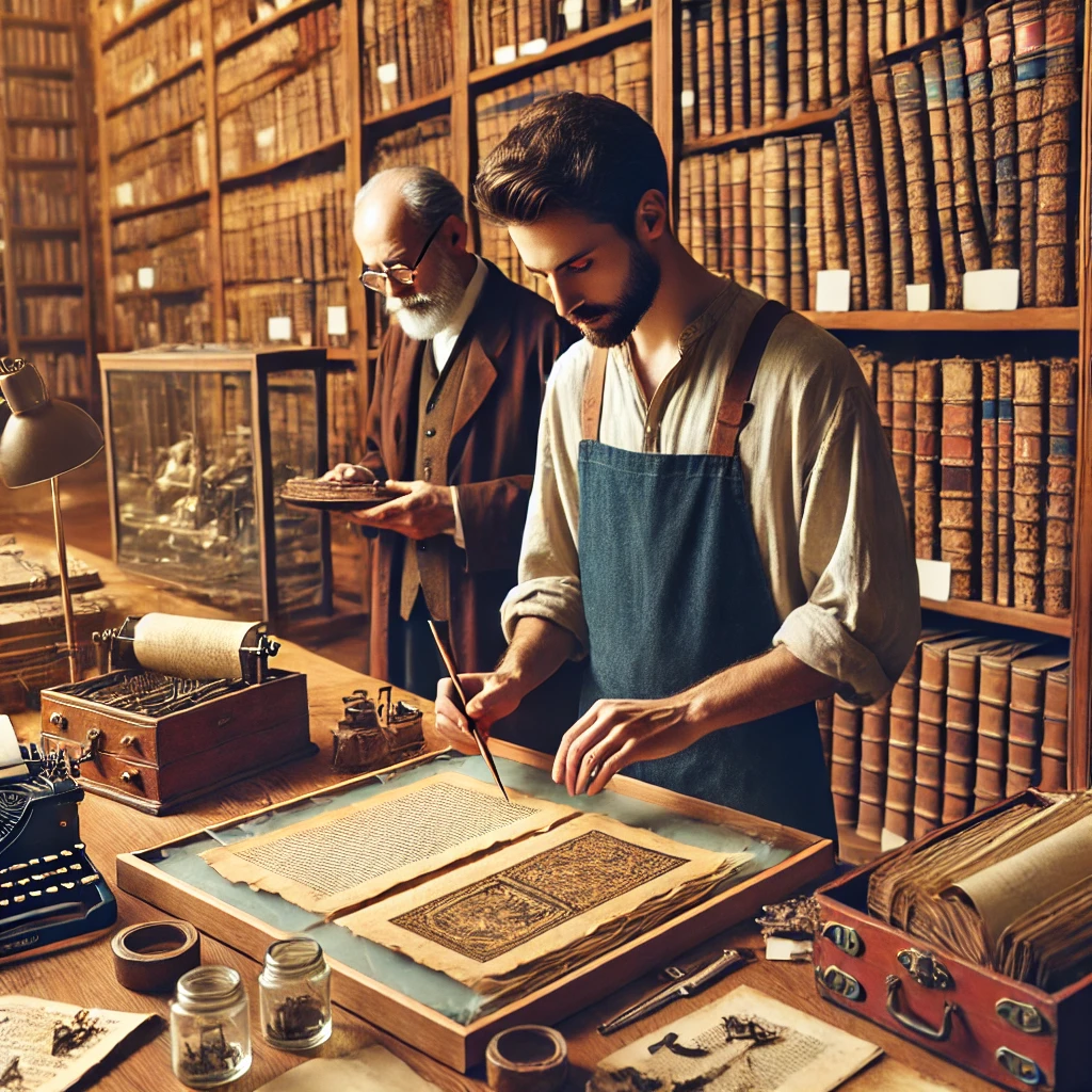 This picture shows two men doing the important work of preserving historical records [AI generated image, 2025]