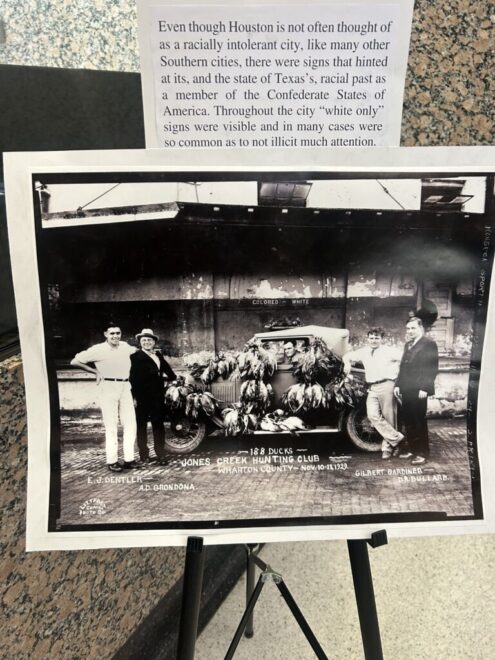 Even though Houston is not often thought of as a racially intolerant city, like many other Southern cities, there were signs that hinted at its, and the state of Texas's, racial past as a member of the Confederate States of America. Throughout the city "white only" signs were visible and in many cases were so common as to not illicit much attention.