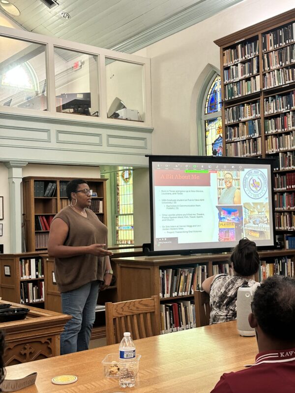 Evelyn Todd delivering her final presentation on August 8, 2025 [Photo © Brandalyn Thompson 2025]